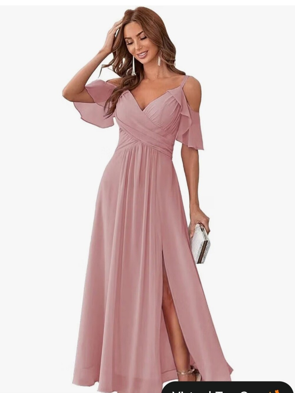 Chiffon Cold-Shoulder Dress - Blush Pink For Special Occasion